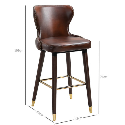 Bar stools Set of 2, PU leather, with backrest and footrest, brown