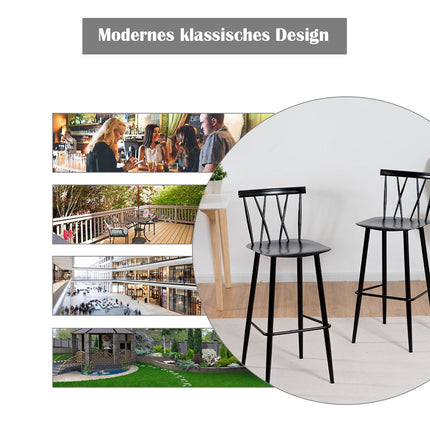 Bar Stools Set Of 2, Metal Backrest, 29.5-In Seat