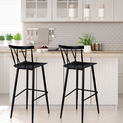 Bar Stools Set Of 2, Metal Backrest, 29.5-In Seat