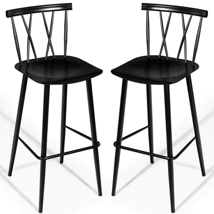 Bar Stools Set Of 2, Metal Backrest, 29.5-In Seat