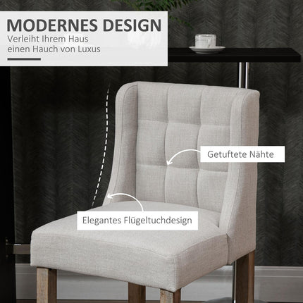 Modern beige bar stools set, low back, linen, 2 pcs
