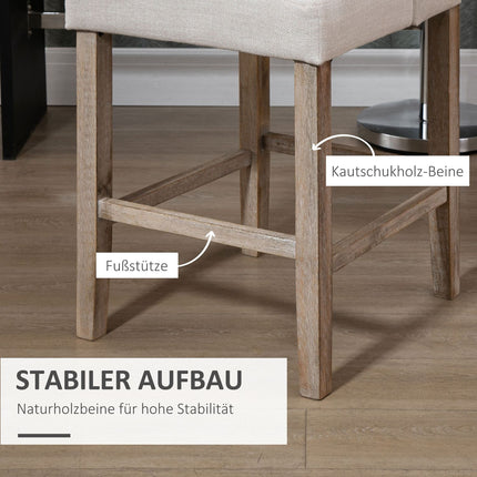 Modern beige bar stools set, low back, linen, 2 pcs