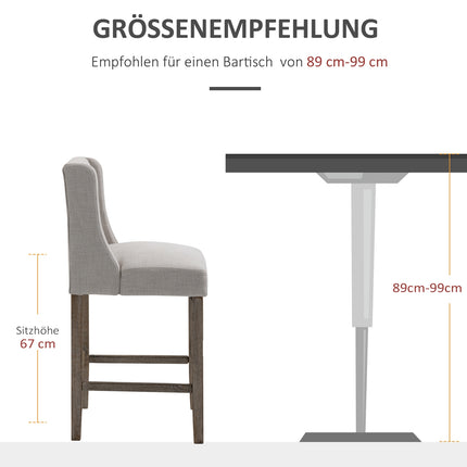 Modern beige bar stools set, low back, linen, 2 pcs