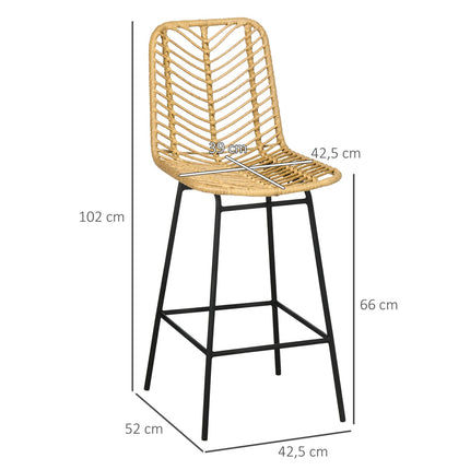 Yellow steel bar stools Set of 2 with backrest, Boho Design