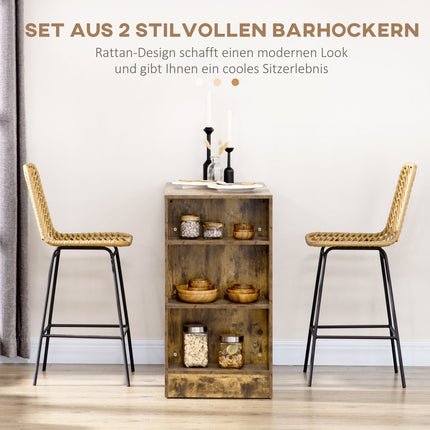 Yellow steel bar stools Set of 2 with backrest, Boho Design