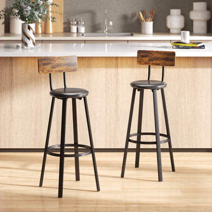 Bar Stools Set of 2, Backrest, 75.5 cm Seat Height
