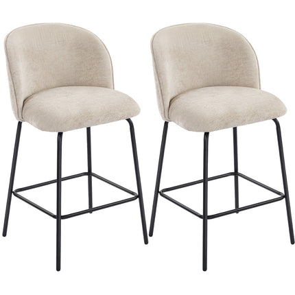 Bar Stools Set of 2, Backrest & Footrest, Beige