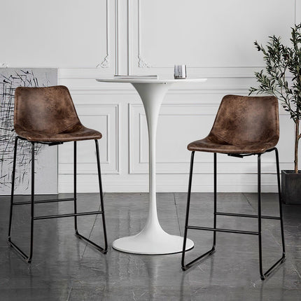 Bar Stools Set of 2, Faux Suede Upholstered, Metal Legs