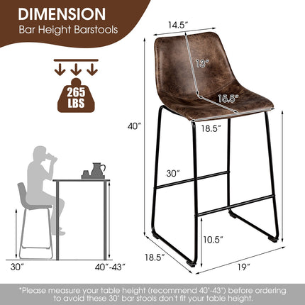 Bar Stools Set of 2, Faux Suede Upholstered, Metal Legs