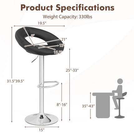 Bar Stools Set of 2, Height-Adjustable 360 Swivel