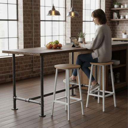 Bar Stools Set of 2, MDF Seat, Metal Frame