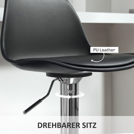 Adjustable bar stools Set of 2, synthetic leather, black