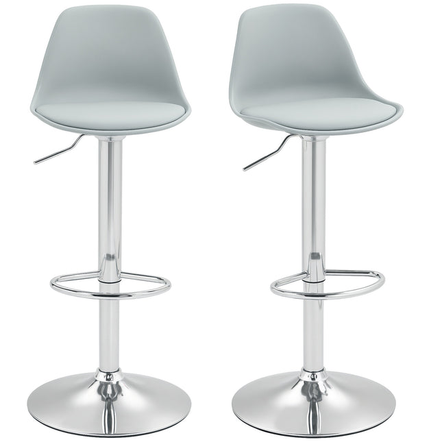 Height-adjustable gray barstools, set of 2, artificial leather