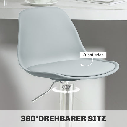 Height-adjustable gray barstools, set of 2, artificial leather