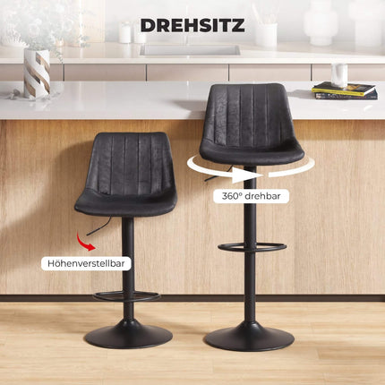 Bar Stools, Set of 2, Retro, Adjustable Height, Black
