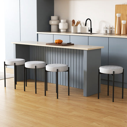 Bar Stools Set of 4, Padded Stackable, Metal Legs – Light Gray