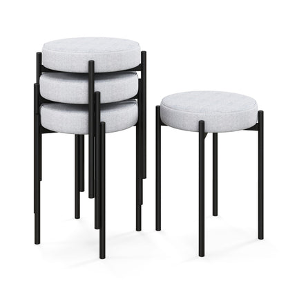 Bar Stools Set of 4, Padded Stackable, Metal Legs – Light Gray