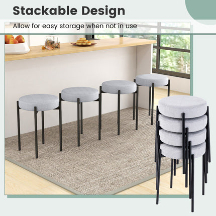 Bar Stools Set of 4, Padded Stackable, Metal Legs – Light Gray