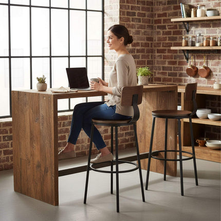Bar Stools with Backrest, 2-Piece Set, Metal Frame