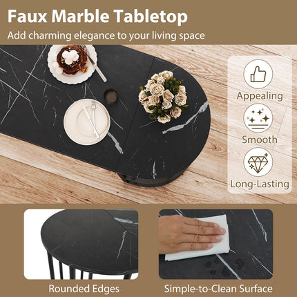 Bar Table 150cm Faux Marble, Black Metal Frame, Storage Shelves