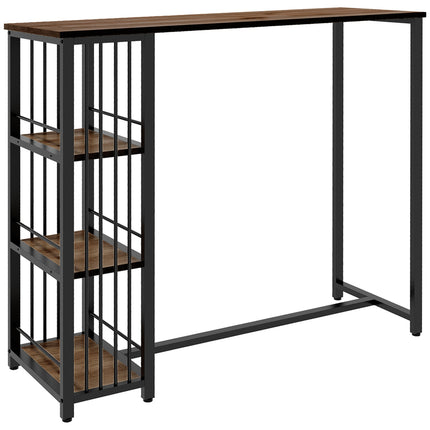 Bar table - wooden look, 3 shelves, steel frame, 120x40x105 cm