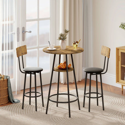 Bar Table Set, 3-Piece, Faux Leather, Brown