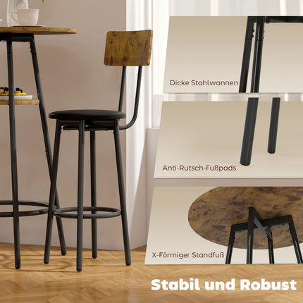 Bar Table Set, 3-Piece, Faux Leather, Brown