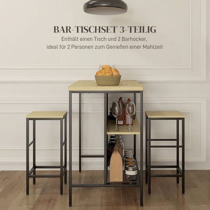 Modern 3-piece bar table set with oak and steel
