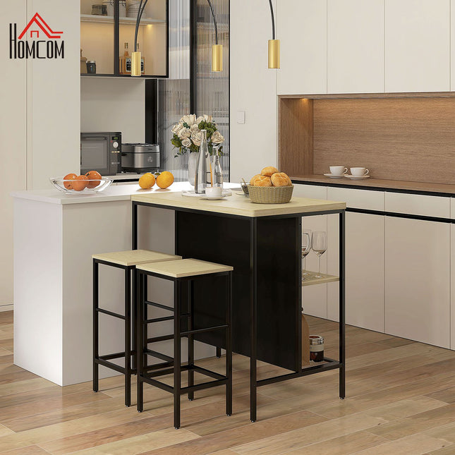 Modern 3-piece bar table set with oak and steel