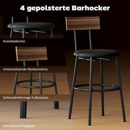 Bar Table Set, 5-Piece, Wood & Steel, Industrial Design