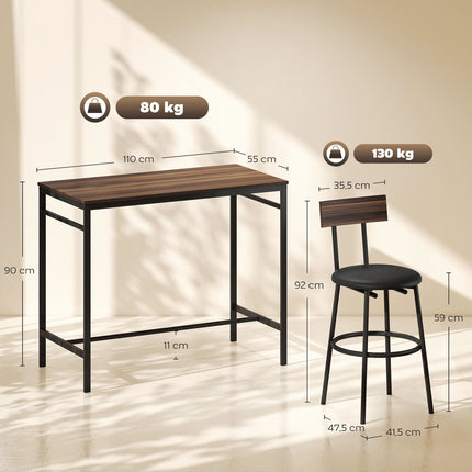 Bar Table Set, 5-Piece, Wood & Steel, Industrial Design