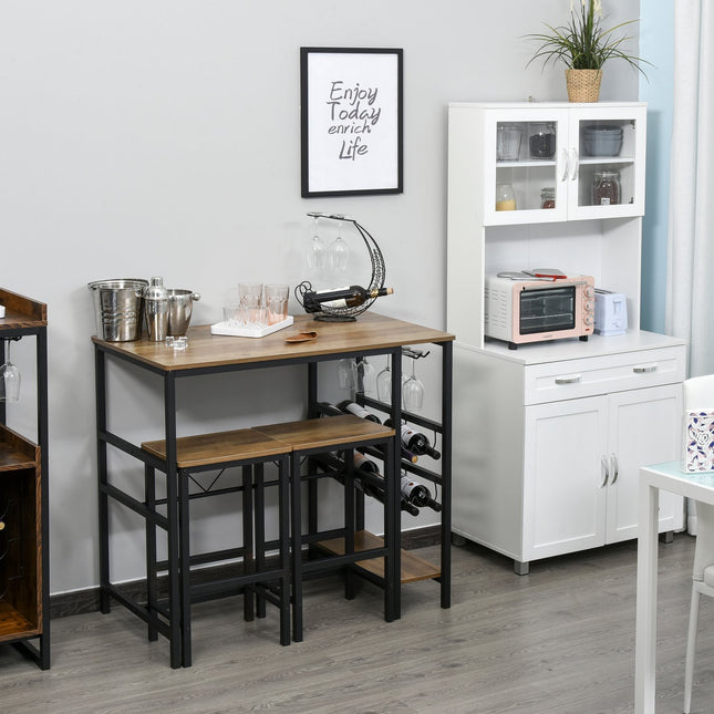 3-piece bar table set, natural chipboard and steel