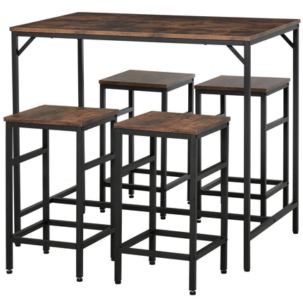 5-piece rustic brown bar table set with 4 stools