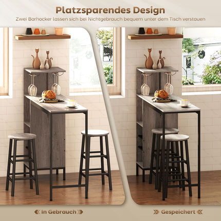 Bar Table Set, Storage, Wine Racks, Stools, Gray