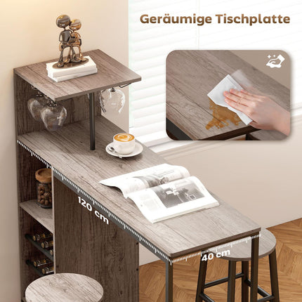 Bar Table Set, Storage, Wine Racks, Stools, Gray