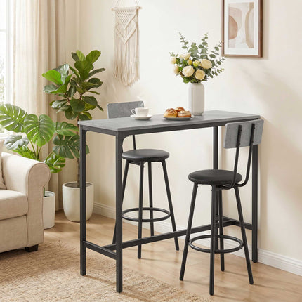 Bar Table Set with 2 Grey PU Leather Stools, Space-Saving