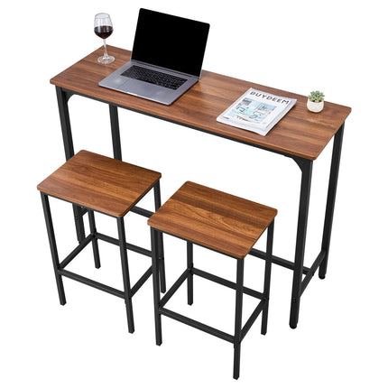 Bar Table Set with 2 Stools, Rustic Brown, 47-Inch