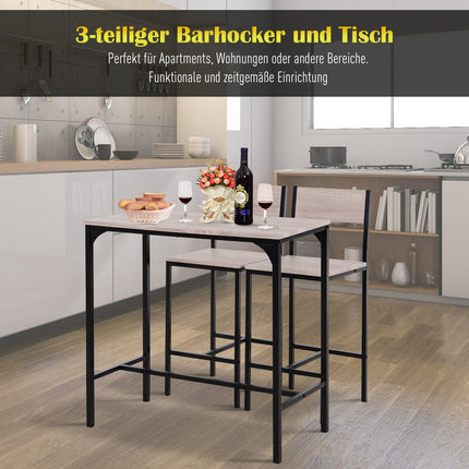 3-piece bar table set with two chairs, natural MDF