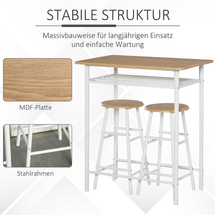 Bar table and chairs with storage shelf and door mat