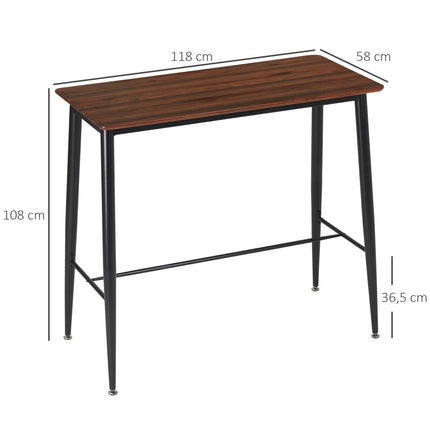 Industrial bar table with metal frame - walnut, 118x58x108cm