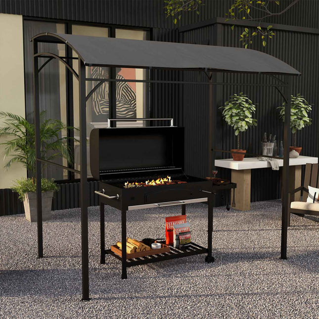 Water-resistant barbecue pavilion, curved roof, 215x150x220 cm, dark gray