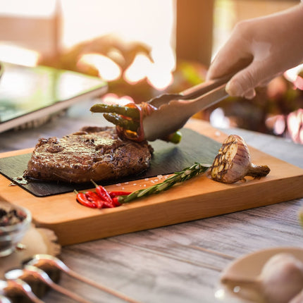 Barbecue tongs in stainless steel with wooden handle