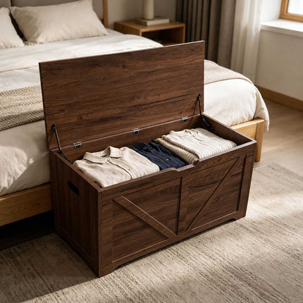 Barn-Style Storage Bench, Brown MDF – 100x40x46 cm