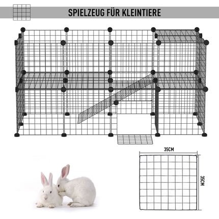 Playpen for small animals and puppies, black 36 panels, 146x73x73 cm