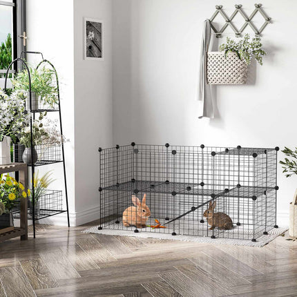 Playpen for small animals and puppies, black 36 panels, 146x73x73 cm