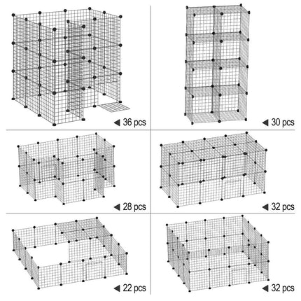 Playpen for small animals and puppies, black 36 panels, 146x73x73 cm
