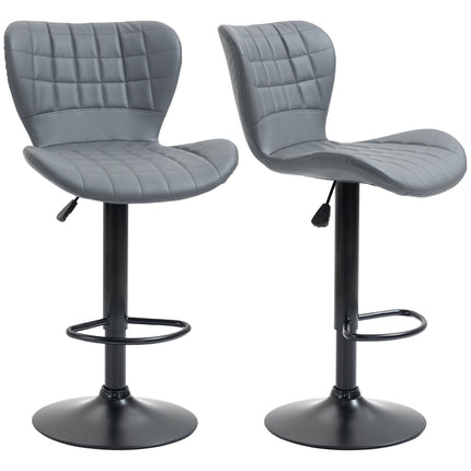 Adjustable Gray Bar Stools Set of 2 - Backrest & Footrest