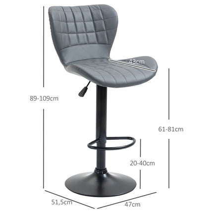 Adjustable Gray Bar Stools Set of 2 - Backrest & Footrest