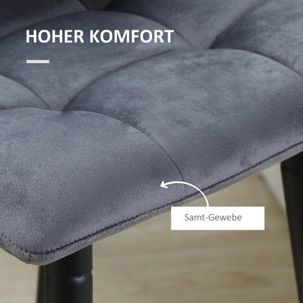 Modern steel bar stool set, velvet, non-slip, 2-pack, gray