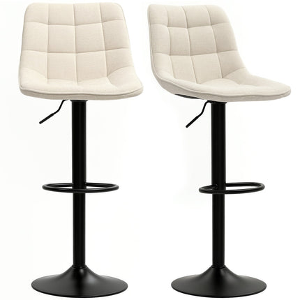 Height-adjustable beige bar stools, set of 2, 360° rotatable